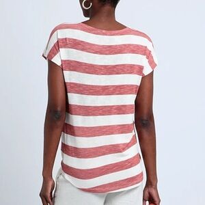 Merona White Soft Horizontal Red Stripes Blouse Short Sleeve Top